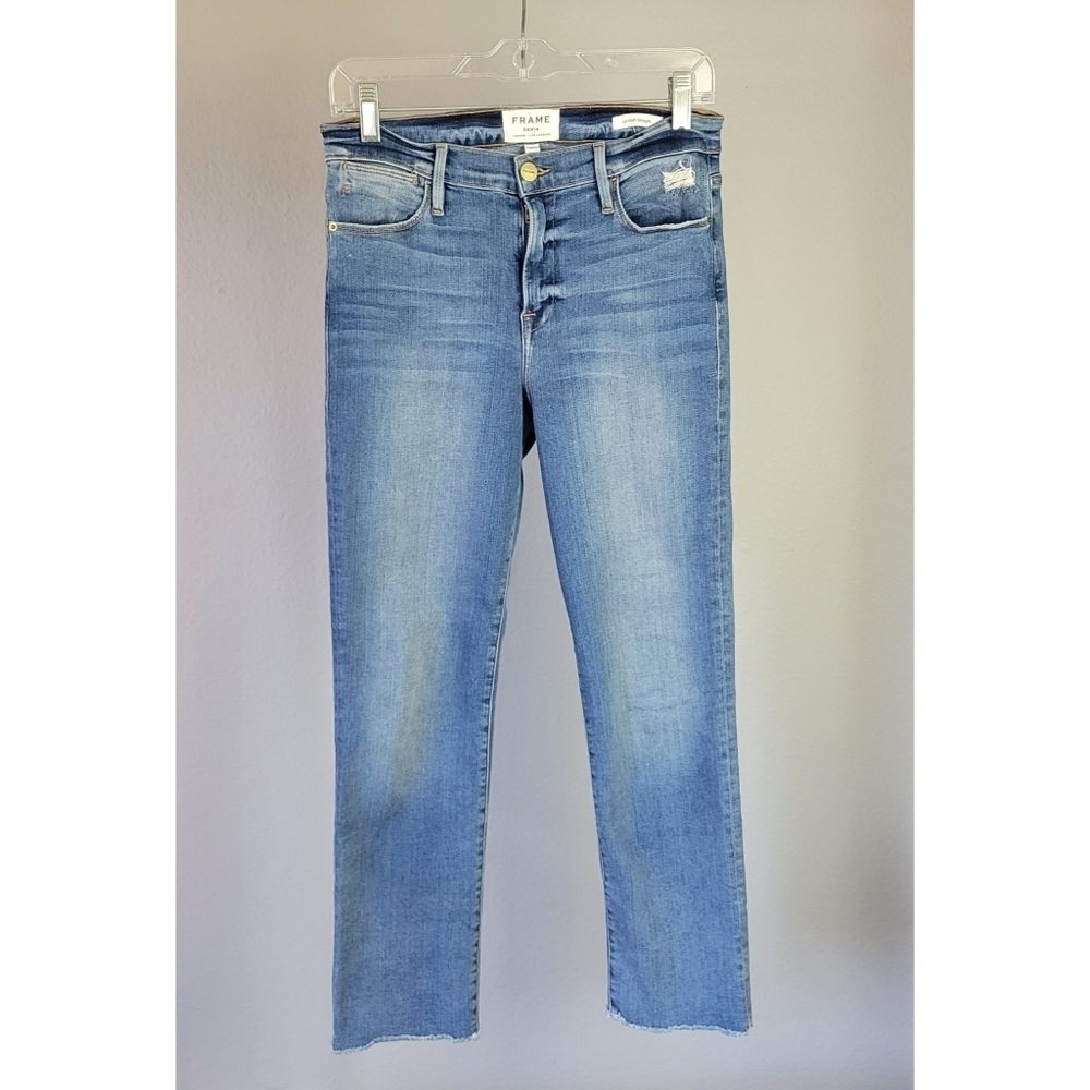 FRAME // le high straight medium blue super soft stretch denim roxton - Picture 2 of 16